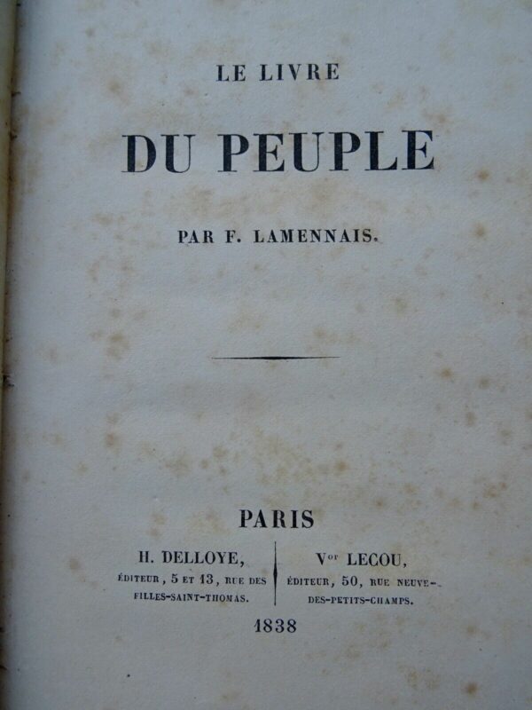 LAMENNAIS  Paroles d'un croyant Le livre du peuple 1838 – Image 6