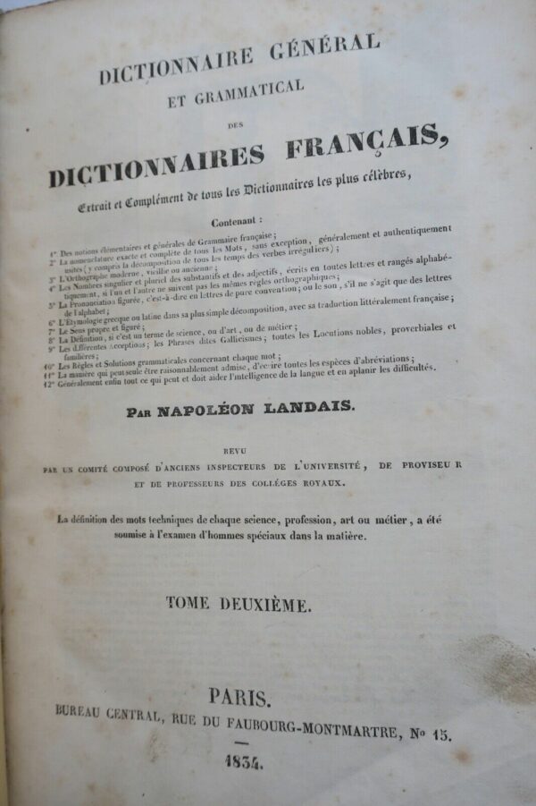 LANDAIS Dictionnaire général et grammatical des dictionnaires françaises 1834 EO – Image 4