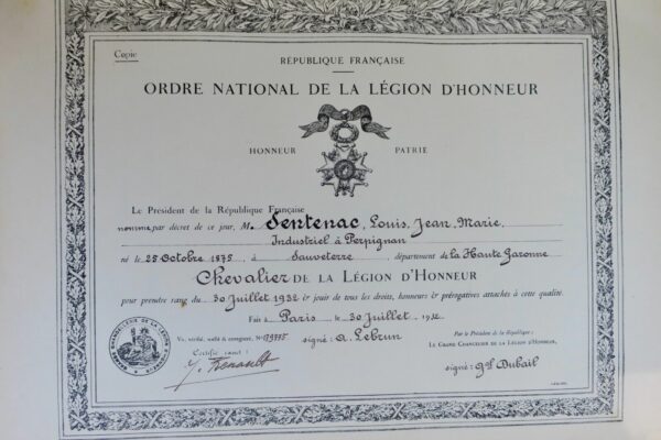 Légion d'honneur 1934 Louis Sentenac industriel – Image 7