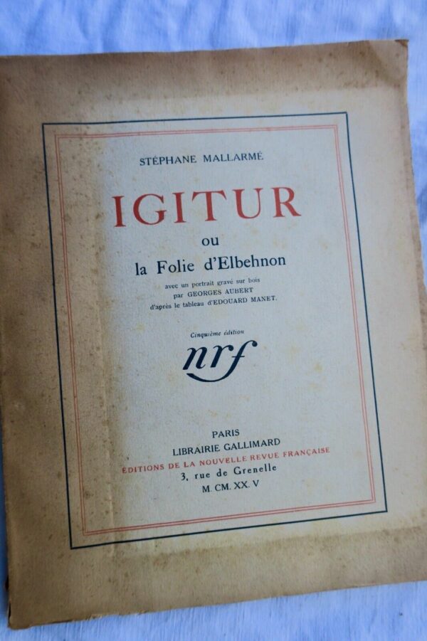 MALLARME Igitur ou la folie d'Elbehnon 1925