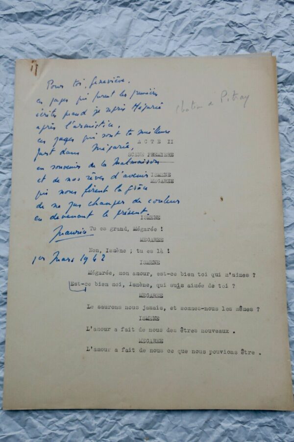 Maurice Druon ensemble de feuillets autographes du manuscrit Mégarée 1942 – Image 3