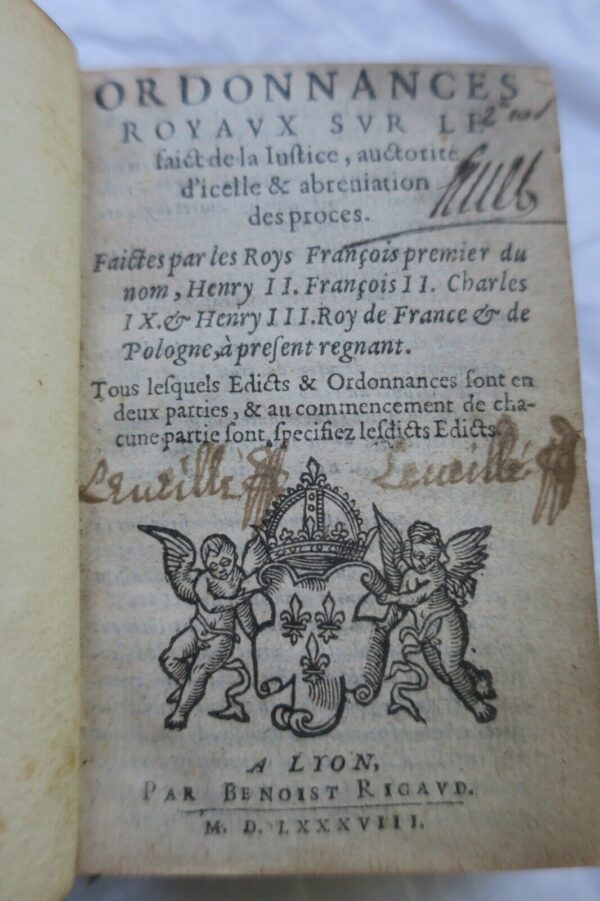 Mini ordonnances royaux sur le faict de la justice, autorité d'icelle..1588 – Image 3