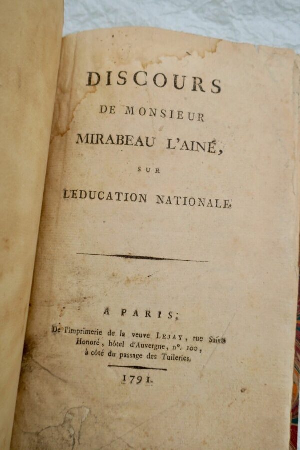 Mirabeau Discours de monsieur Mirabeau l'ainé sur l'éducation nationale  1791 – Image 3