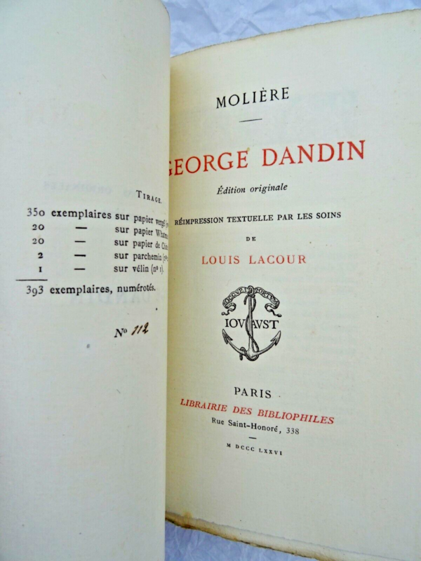 Molière George Dandin, sur vergé nté