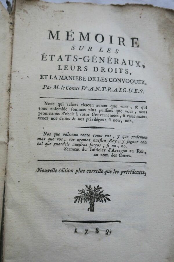 REVOLUTION ANTRAIGUES Mémoire sur les Etats-Généraux, leurs droits..1789