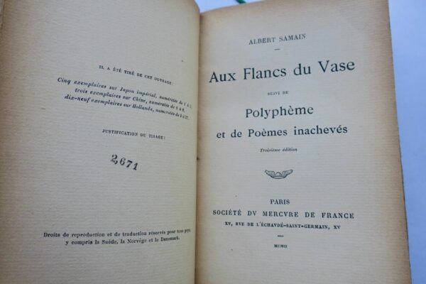 SAMAIN, Albert AUX FLANCS DU VASE suivi de Polyphème et de Poèmes inachevés 1912 – Image 4