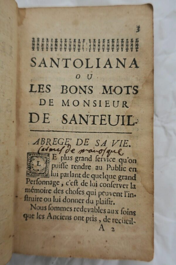 SANTEUILLIANA OU LES BONS MOTS DE MONSIEUR DE SANTEUIL 1710 – Image 8