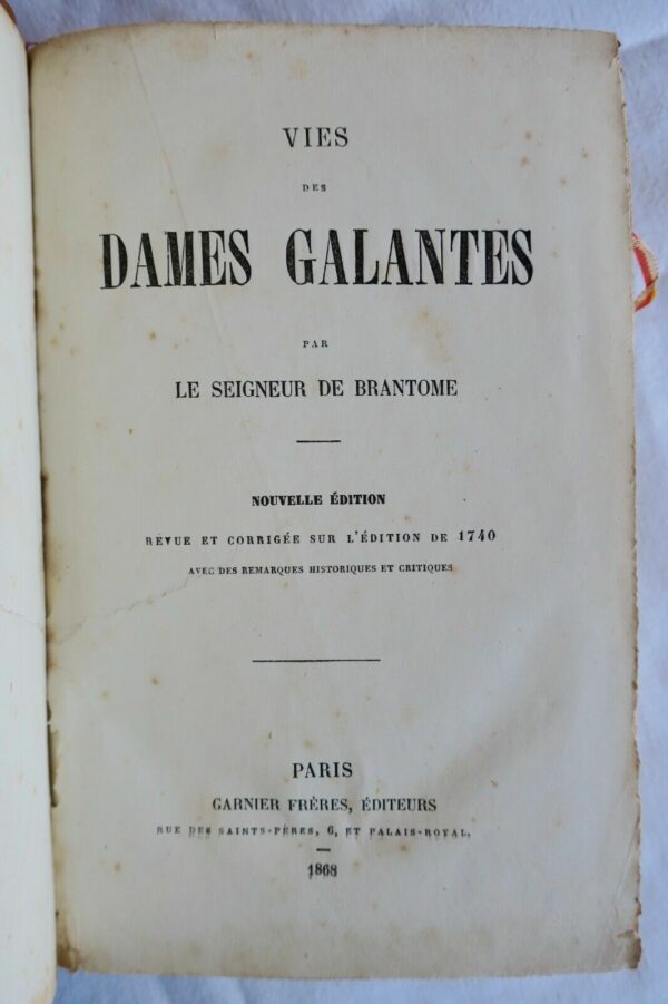 SEIGNEUR DE BRANTOME Vies des Dames Galantes 1868 – Image 3