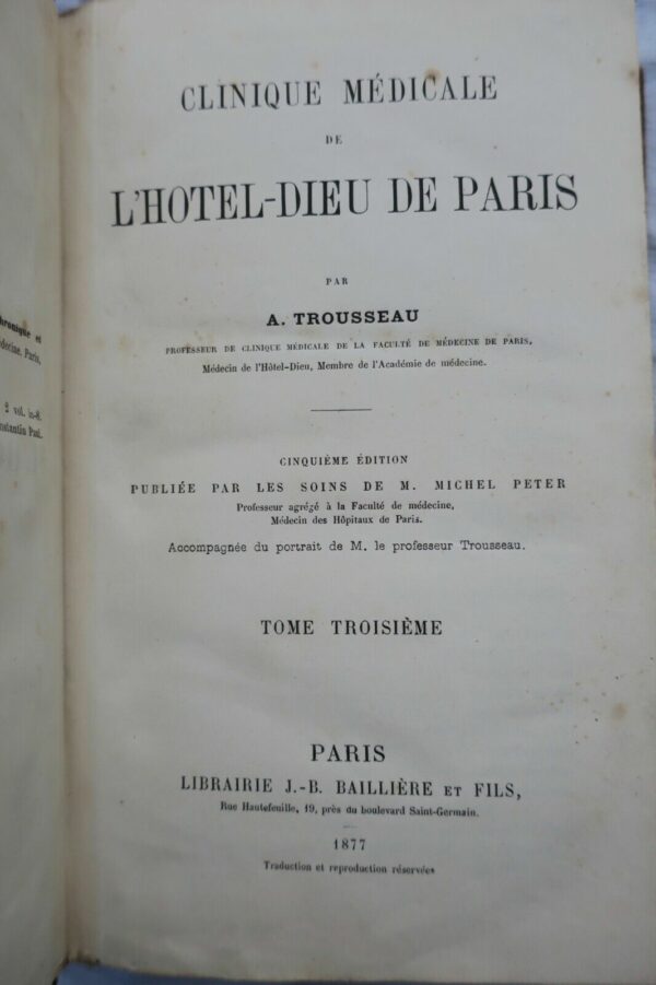 TROUSSEAU Clinique Médicale de l'Hotel-Dieu de Paris 1877 – Image 7