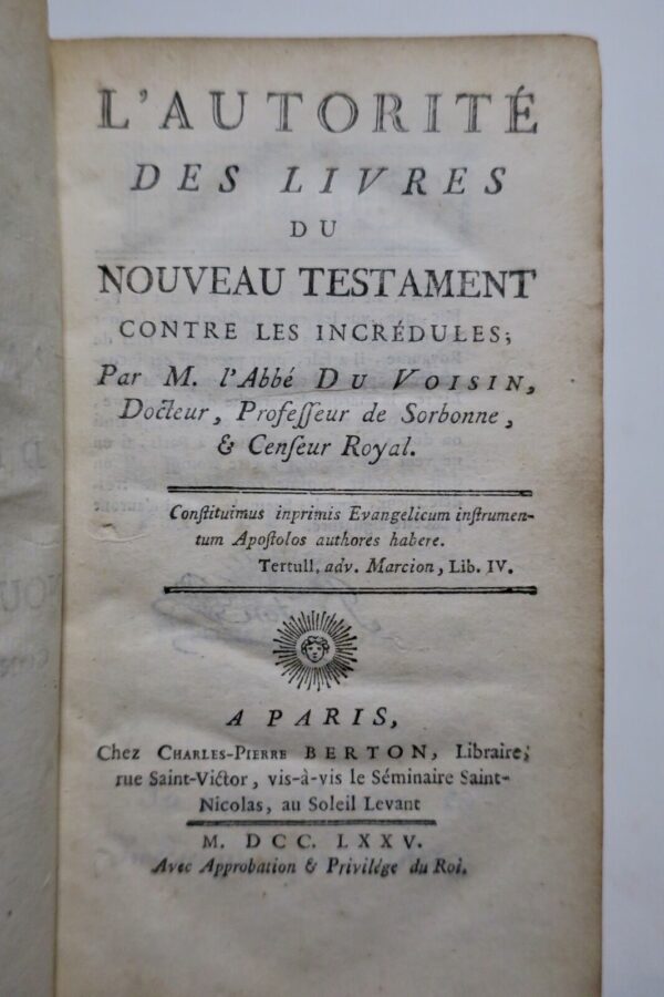 bible L'Autorité Des Livres du Nouveau Testament contre les incrédules 1775 – Image 3