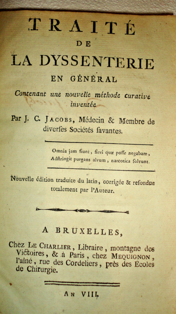 dyssenterie Traité de la dyssenterie  1800