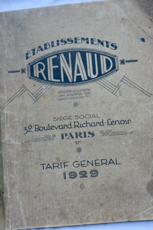 tolerie cuivrerie et fontes établissements Renaud tarif général 1929