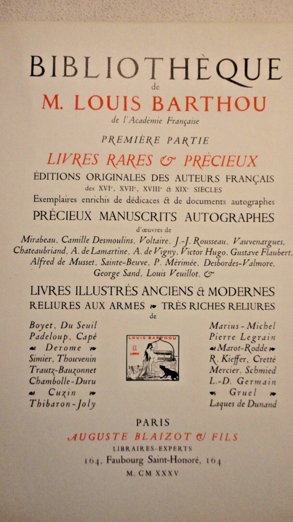 BARTHOU BIBLIOTHEQUE DE M. LOUIS BARTHOU DE L'ACADEMIE FRANCAISE 5 volumes – Image 12