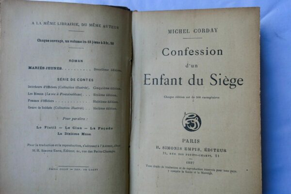 CORDAY  Confession d'un enfant du siège 1897 – Image 3