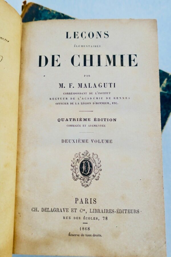 Chimie Malaguti Leçons élémentaires de chimie 1868 – Image 8