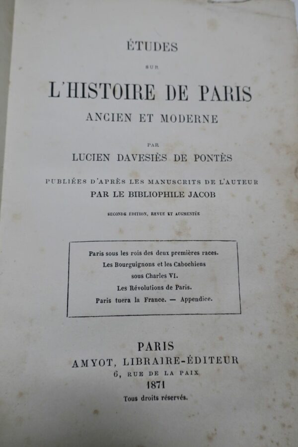 ETUDES SUR L?HISTOIRE DE PARIS ANCIEN ET MODERNE 1870 – Image 3