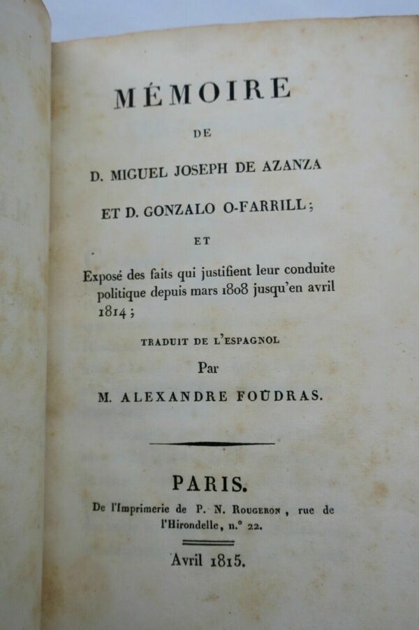 Espagne Mémoire de D. Miguel Joseph de Azanza et D. Gonzalo O'Farrill 1815 – Image 3