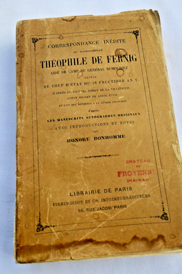 Fernig Correspondance inédite aide de camp du Gal Dumouriez 1873