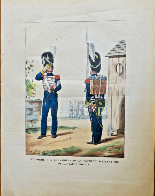 Infanterie garde royale uniforme 39x55,5 cm lithographie. C. Motte, CH. Aubry – Image 3