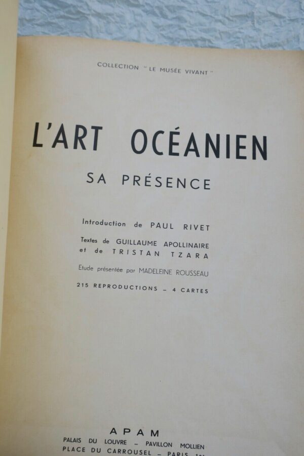 L'art océanien APAM., Paris, 1951 Guillaume Apollinaire  Tristan Tzara – Image 11