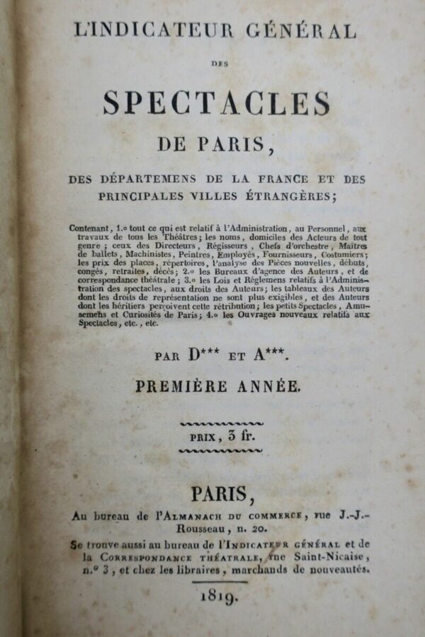 L’indicateur général des spectacles de Paris 1819 – Image 3