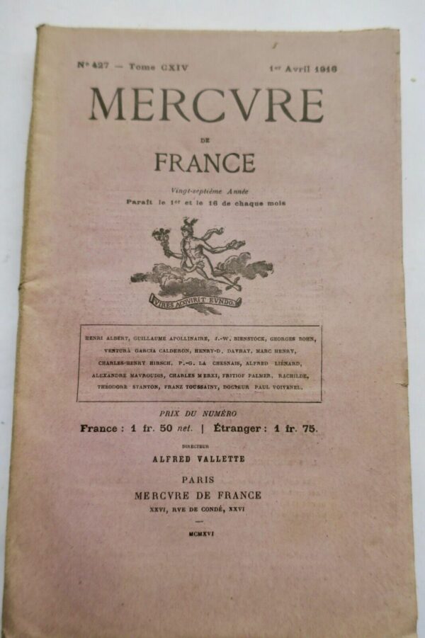 Mercure de France, n°427 1916 Apollinaire...