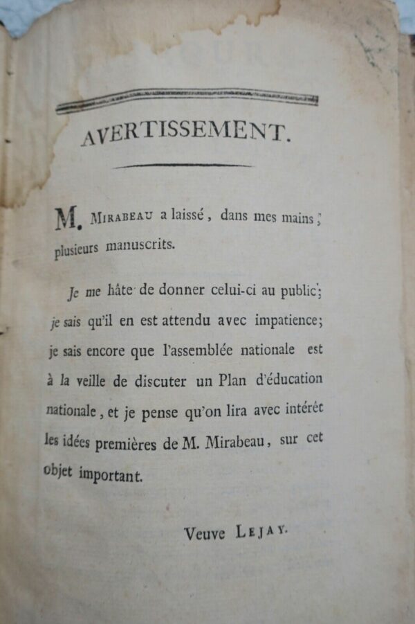 Mirabeau Discours de monsieur Mirabeau l'ainé sur l'éducation nationale  1791 – Image 4