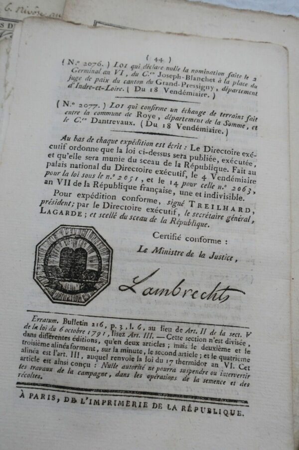 Monnaie bulletin des lois de la république REVOLUTION