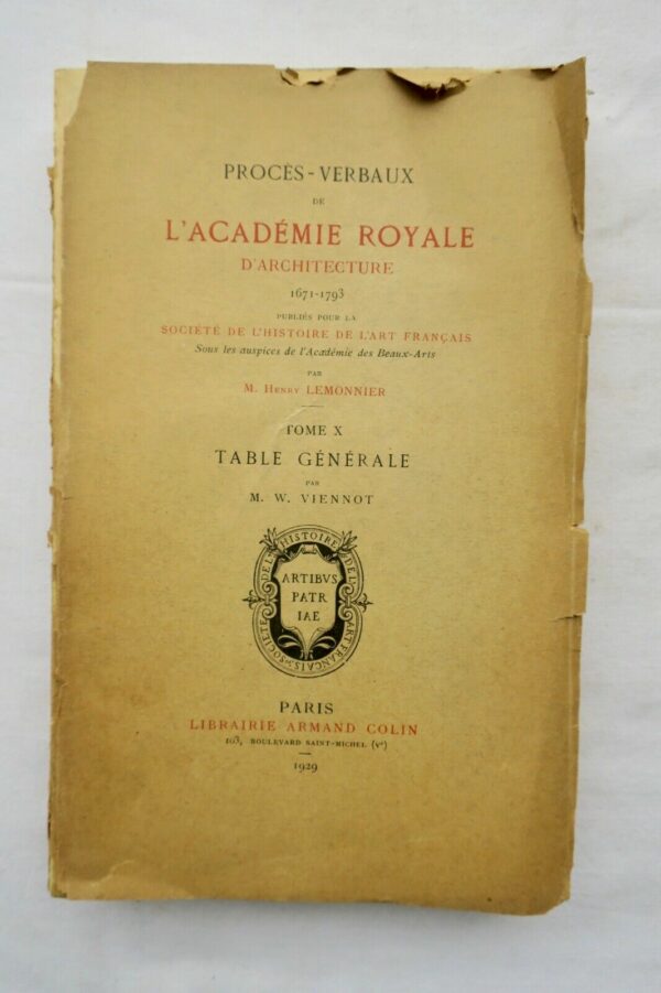 Procès-verbaux de l'académie royale d'architecture 1929