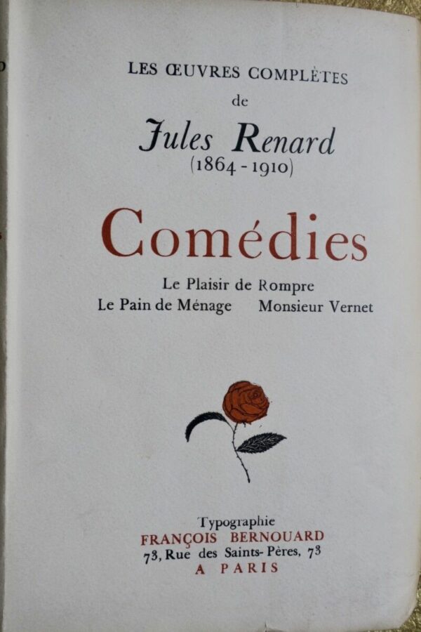 RENARD (Jules)  Comédies sur vergé