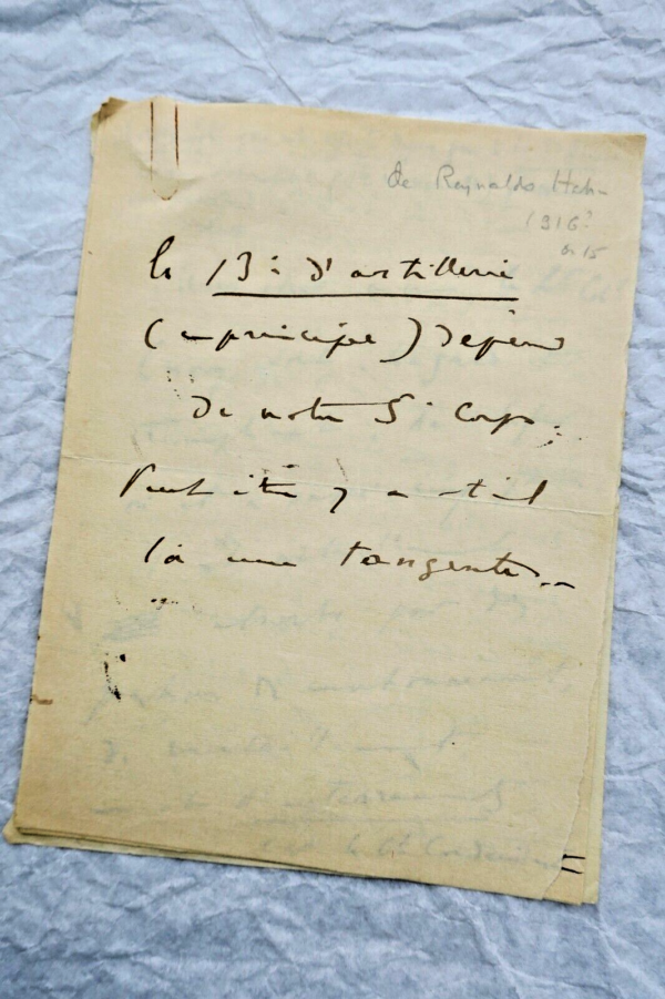 Renaldo Hahn (Proust) Brief Autogramm Handschriftlich & Unterzeichnet Krieg