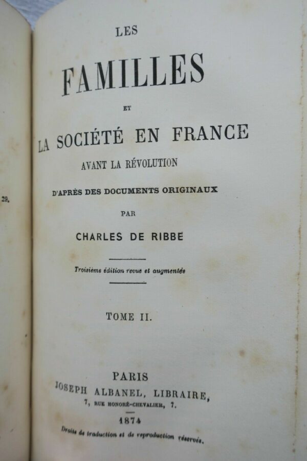 familles et la société en France avant la révolution 1874 Charles de Ribbe – Image 7