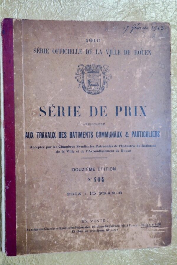 série de prix applicable aux travaux des batiments 1910