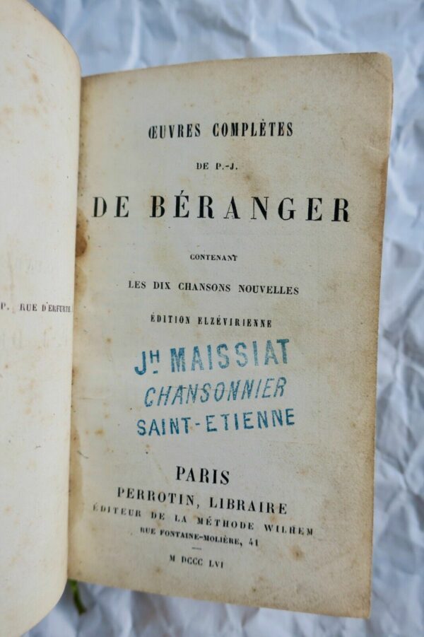 BERANGER P.J. Oeuvres complètes de P.J. de Béranger 1856 – Image 3