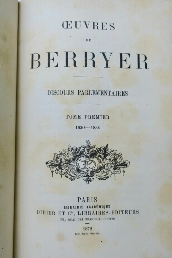 BERRYER Oeuvres de Berryer. Discours parlementaires.1872 – Image 3