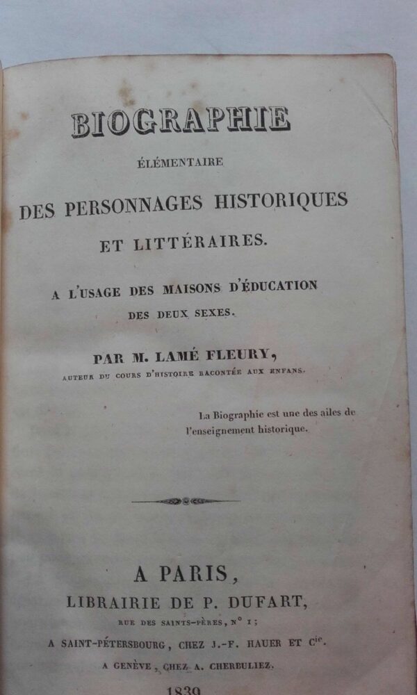 BIOGRAPHIE ELEMENTAIRE DES PERSONNAGES HISTORIQUES ET LITTERAIRES. 1839 – Image 5