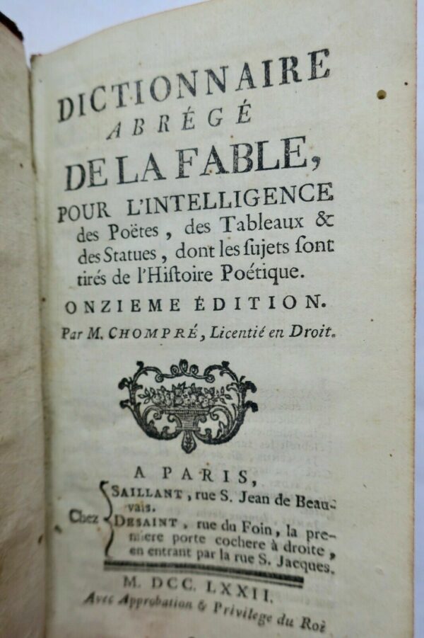 CHOMPRÉ  DICTIONNAIRE ABRÉGÉ DE LA FABLE. Pour l'Intelligence 1772 – Image 5