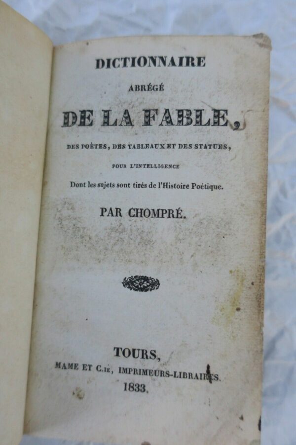 CHOMPRE Dictionnaire abrégé de la fable, des poètes, des tableaux et .. 1833 – Image 8