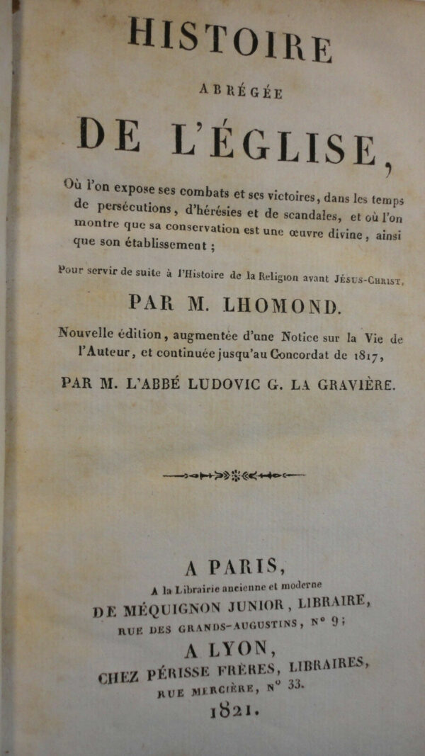 EGLISE LHOMOND) Histoire abrégée de l'Eglise.  1821 – Image 3