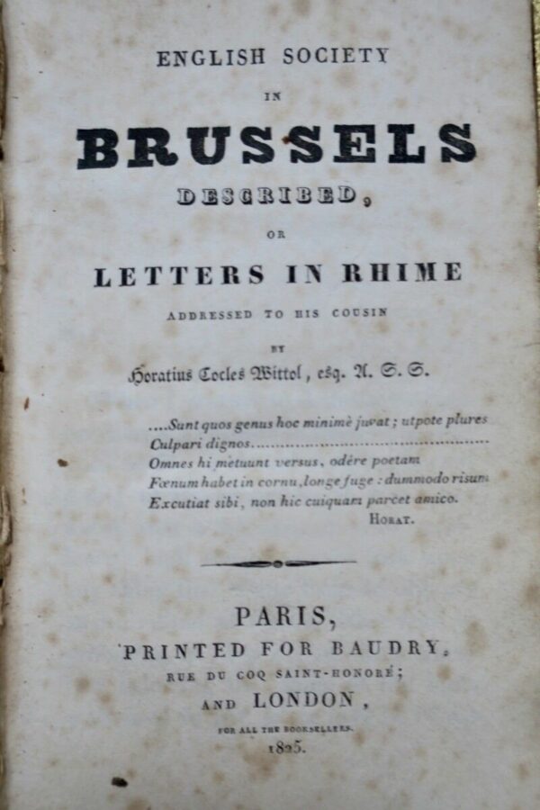 English Society In Brussels Described, Or Letters In Rhime  1825