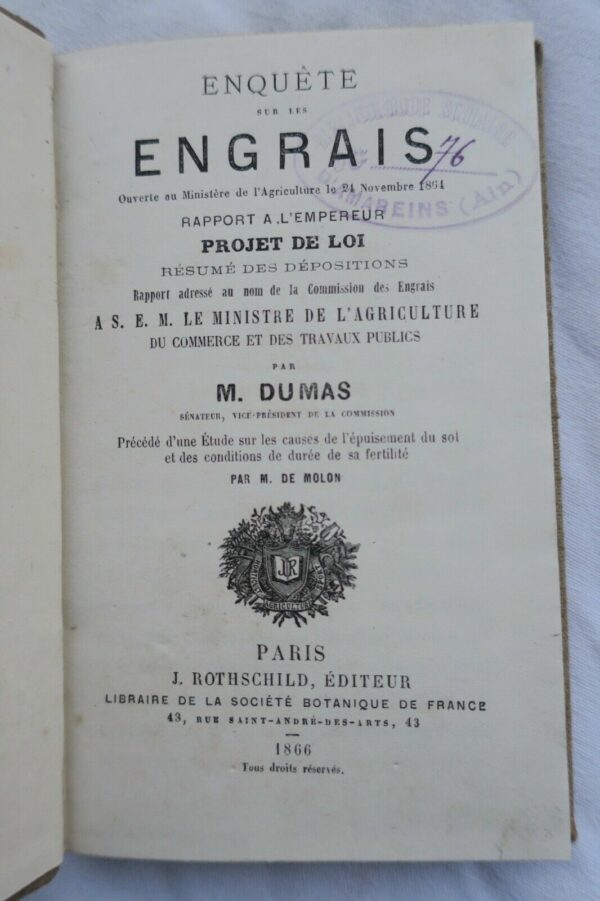 Engrais  Enquête sur les engrais... Rapport à l'Empereur. 1866 – Image 8