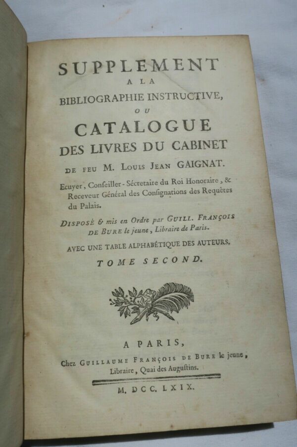 Gaignat Catalogue des Livres du Cabinet de feu M. Louis Jean Gaignat 1769 – Image 4