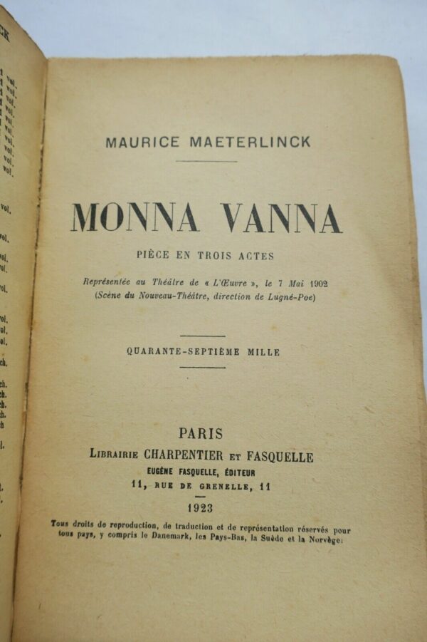 MAETERLINCK MAURICE MONNA VANNA - PIECE EN TROIS ACTES – Image 3