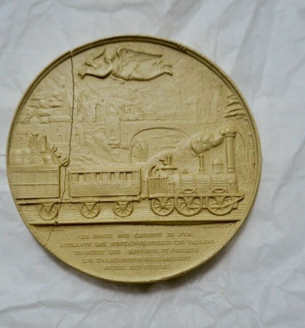 Médaille en plâtre train 52 mm.