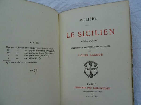 Molière Le Sicilien sur vergé nté