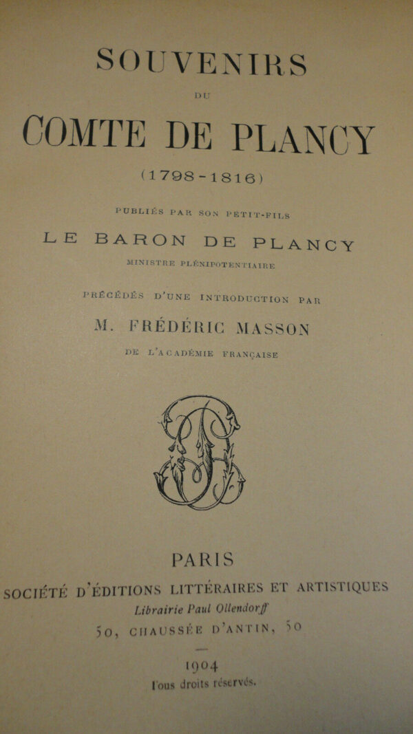 PLANCYSouvenirs du comte de Plancy (1798-1816) – Image 3