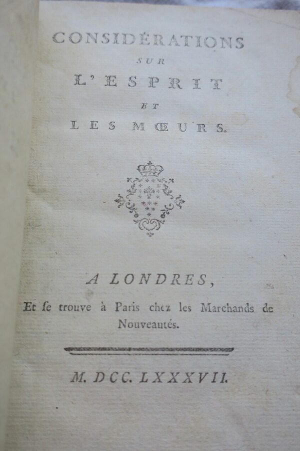 SENAC DE MEILHAN  Considérations sur l'esprit et les moeurs. A Londres 1787 – Image 10