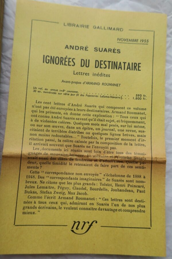 SUARES (André). Ignorées du destinataire. Lettres inédites + envoi – Image 4