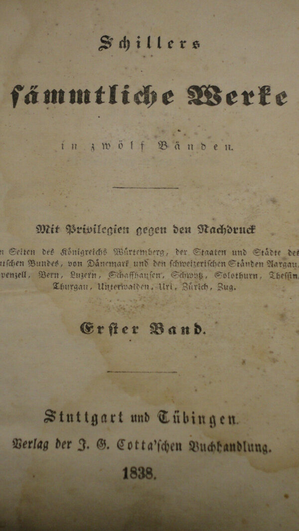 Schiller Schillers sämmtliche Werke in zwölf Bänden. 12 Bände 1838 – Image 3