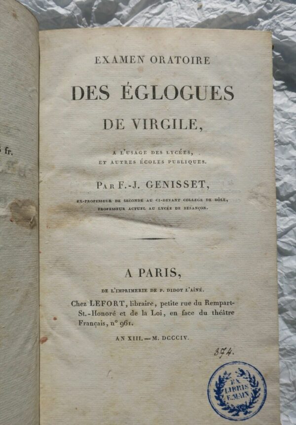 Virgile Examen oratoire des églogues de Virgile.. 1804 – Image 3